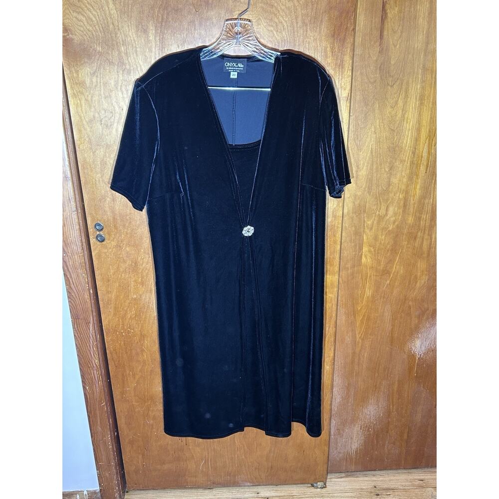 Vtg ONYX Night Black Velvet Dress Size 20 Made In USA